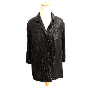 Lew Magram Black Sequins Evening Jacket XL 1-Button 3/4 Sleeves Lined Festive
